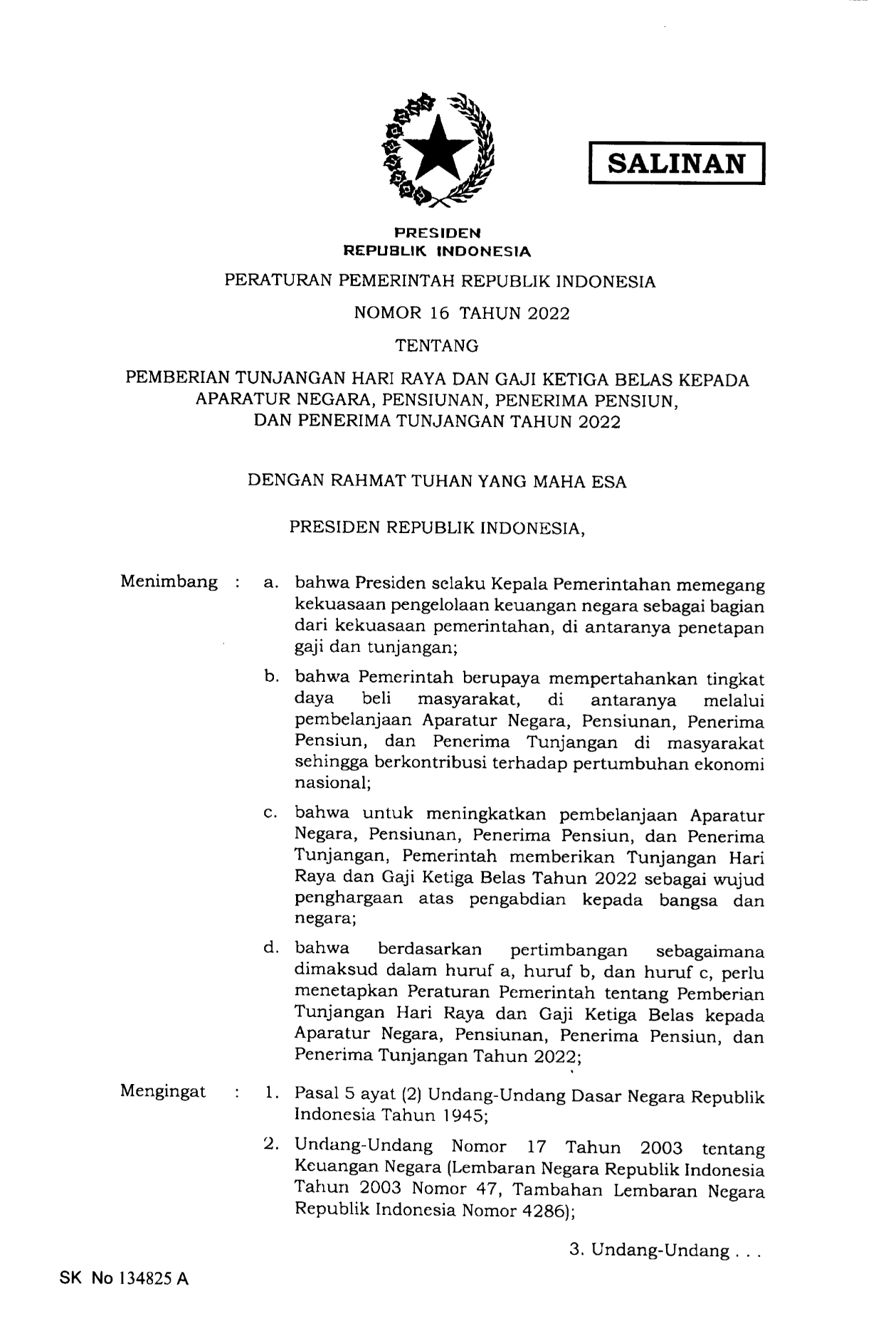 Peraturan Pemerintah Nomor 16 Tahun 2022