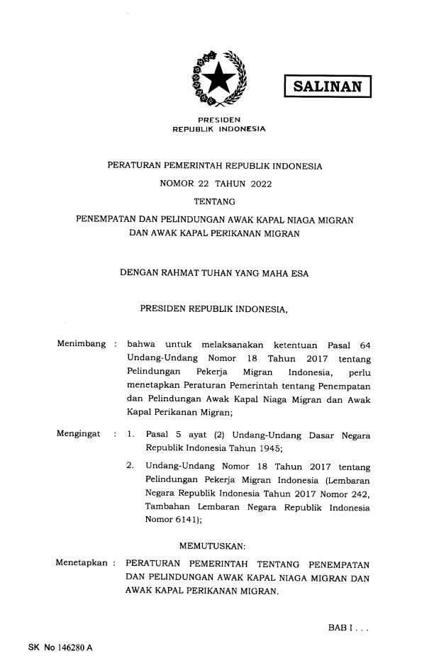 Peraturan Pemerintah Nomor 22 Tahun 2022