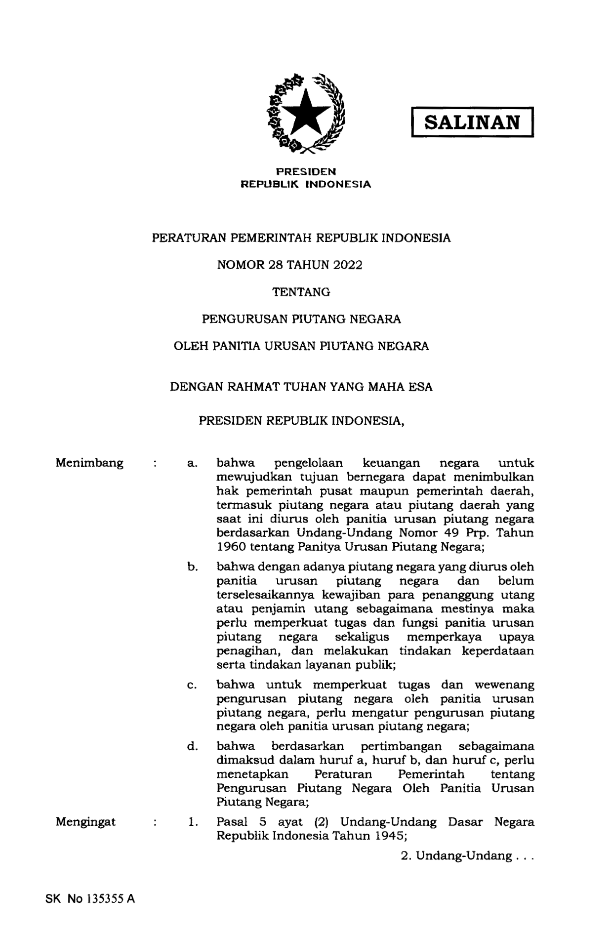 Peraturan Pemerintah Nomor 28 Tahun 2022