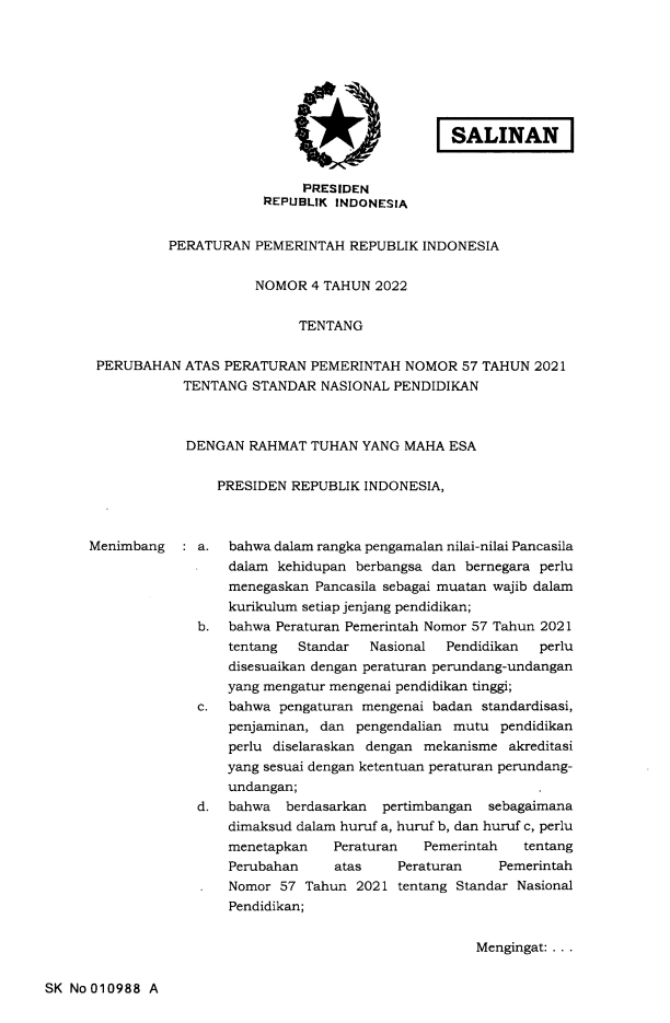 Peraturan Pemerintah Nomor 4 Tahun 2022