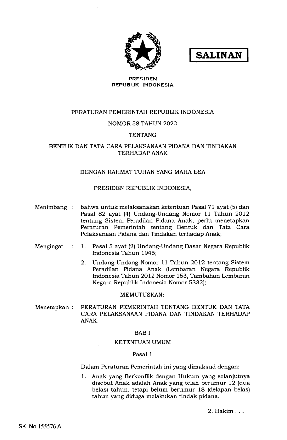Peraturan Pemerintah Nomor 58 Tahun 2022