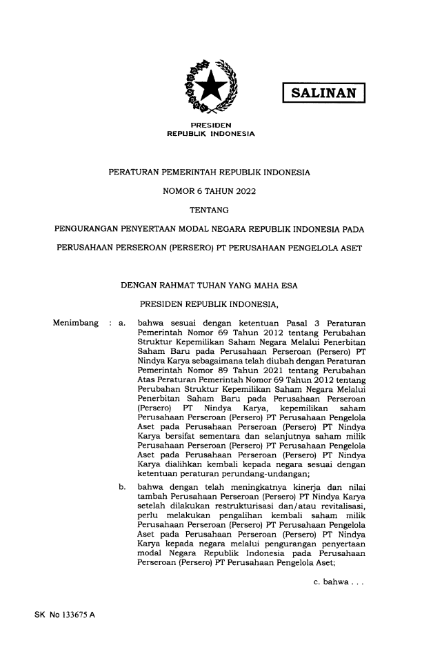 Peraturan Pemerintah Nomor 6 Tahun 2022