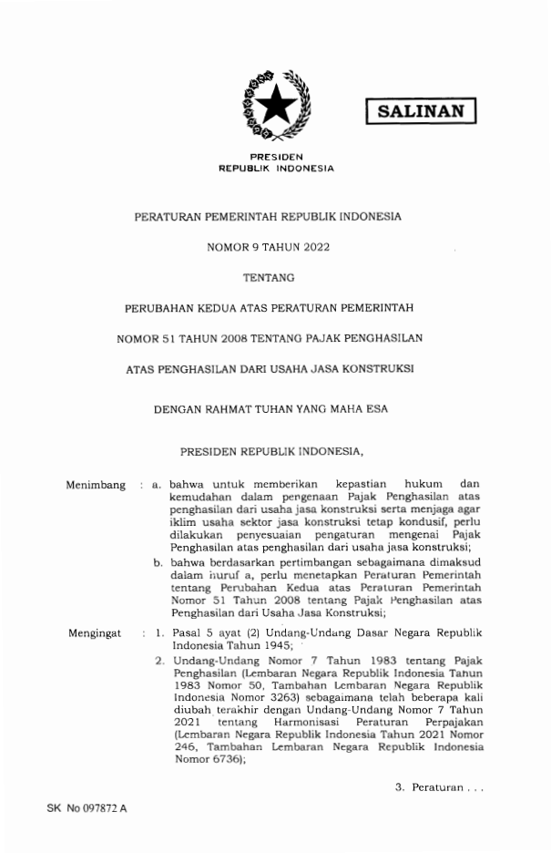 Peraturan Pemerintah Nomor 9 Tahun 2022