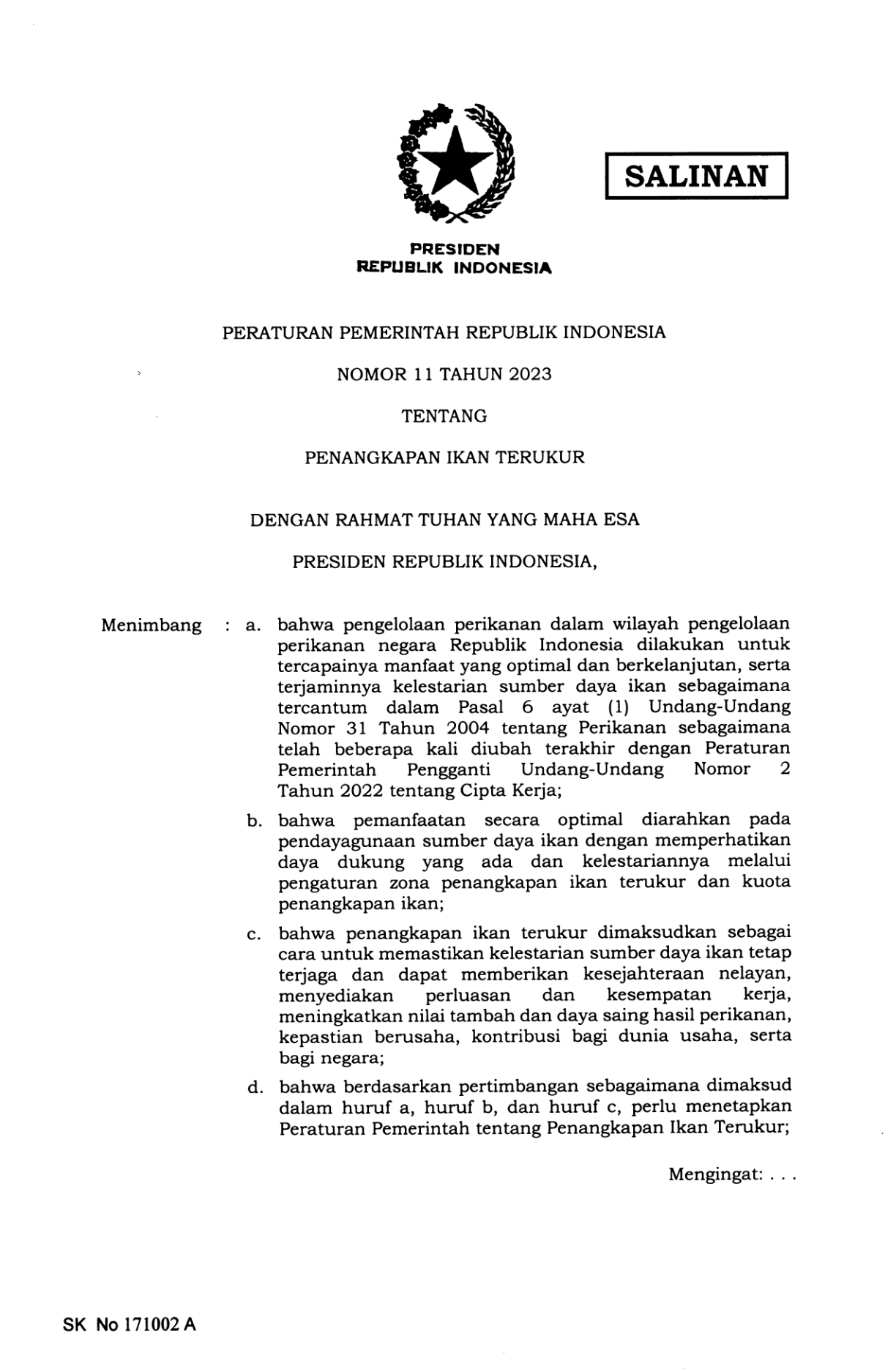 Peraturan Pemerintah Nomor 11 Tahun 2023