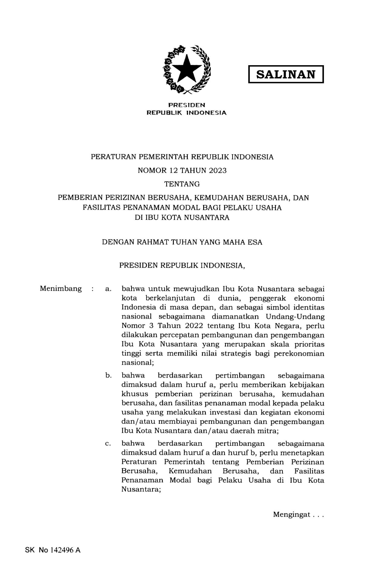 Peraturan Pemerintah Nomor 12 Tahun 2023