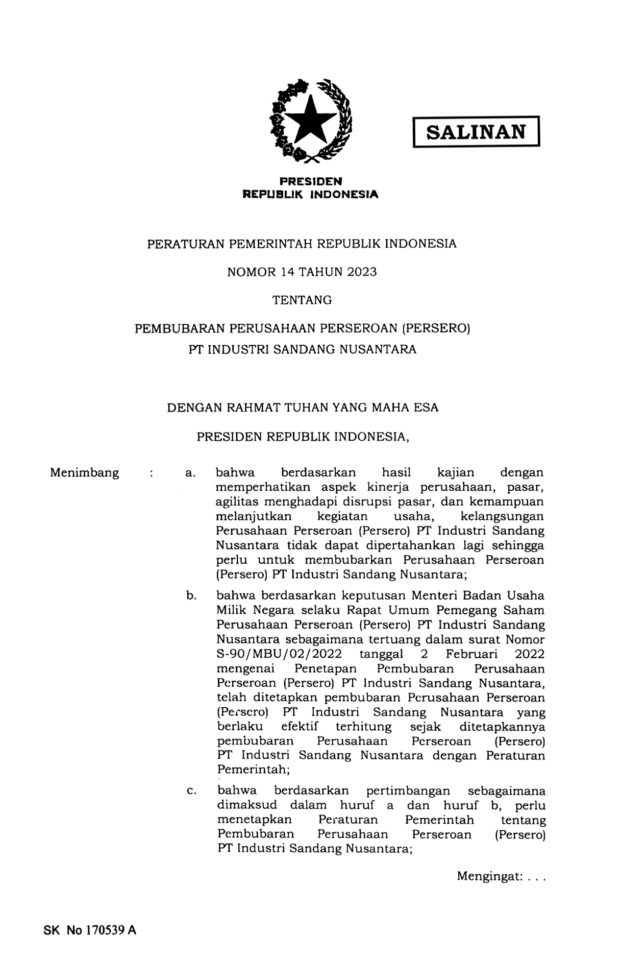 Peraturan Pemerintah Nomor 14 Tahun 2023