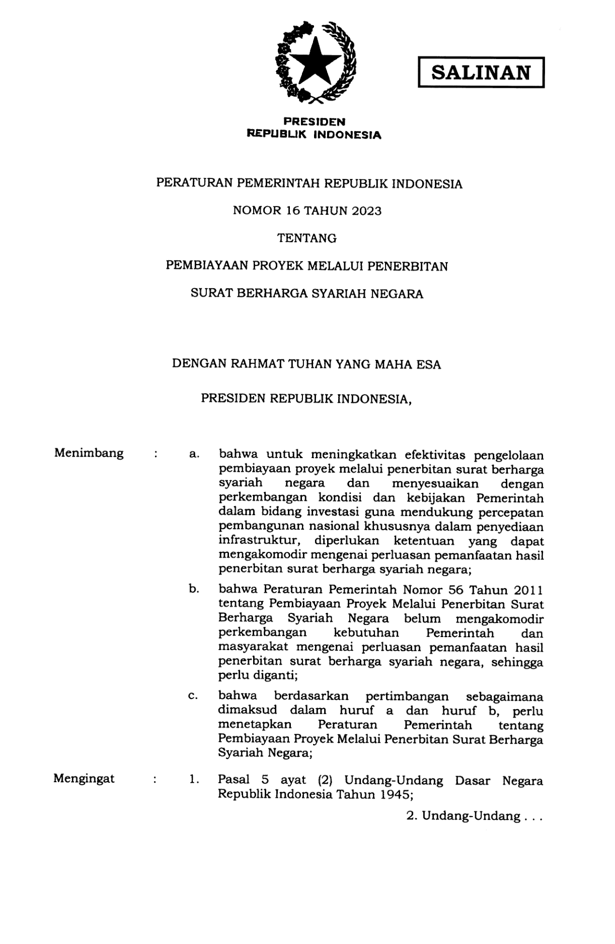 Peraturan Pemerintah Nomor 16 Tahun 2023