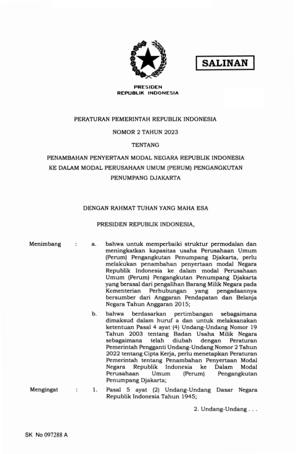 Peraturan Pemerintah Nomor 2 Tahun 2023