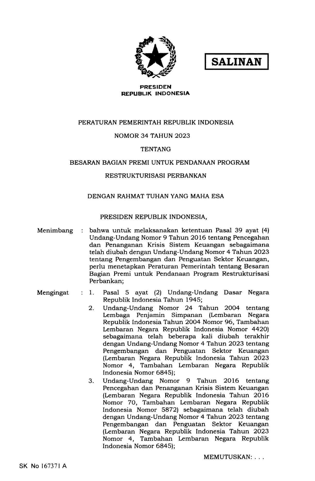 Peraturan Pemerintah Nomor 34 Tahun 2023