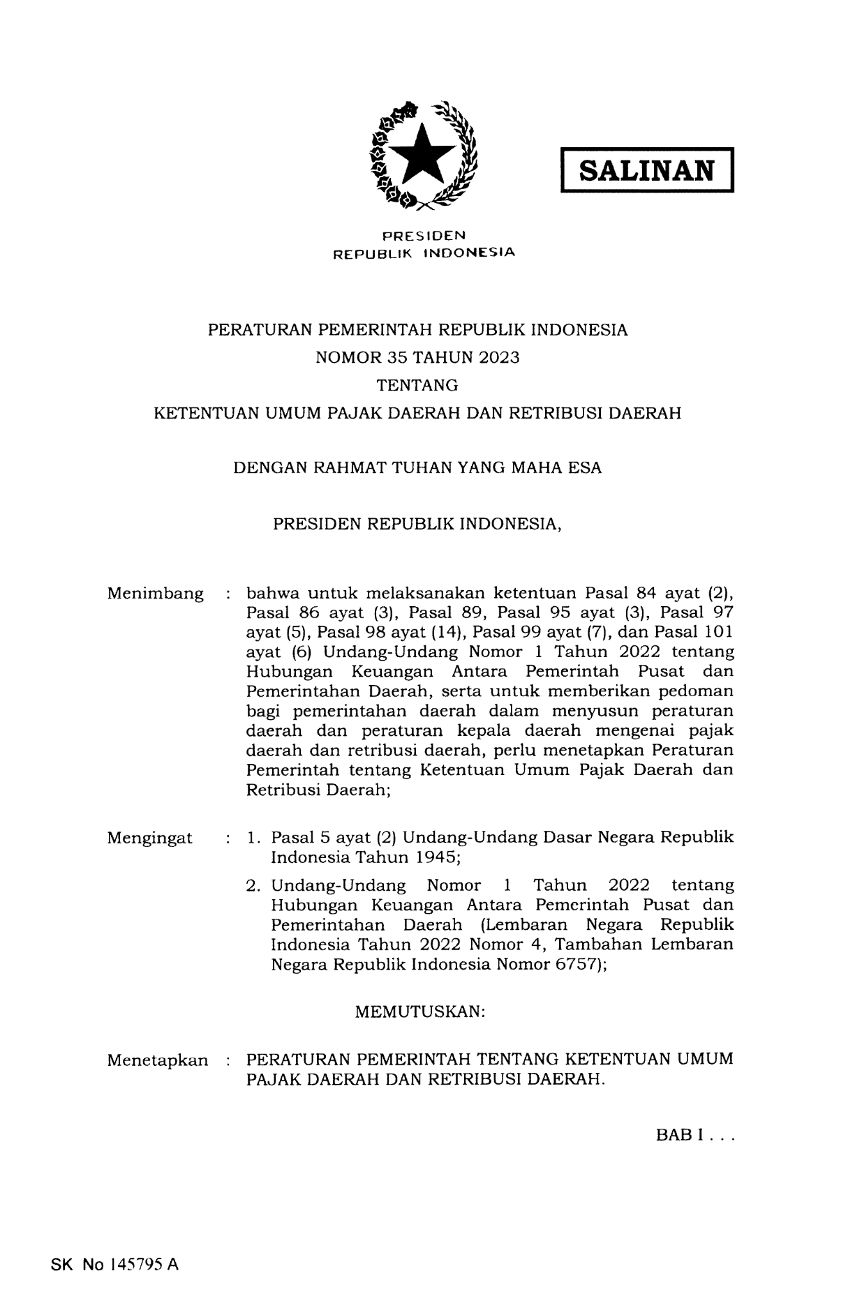 Peraturan Pemerintah Nomor 35 Tahun 2023