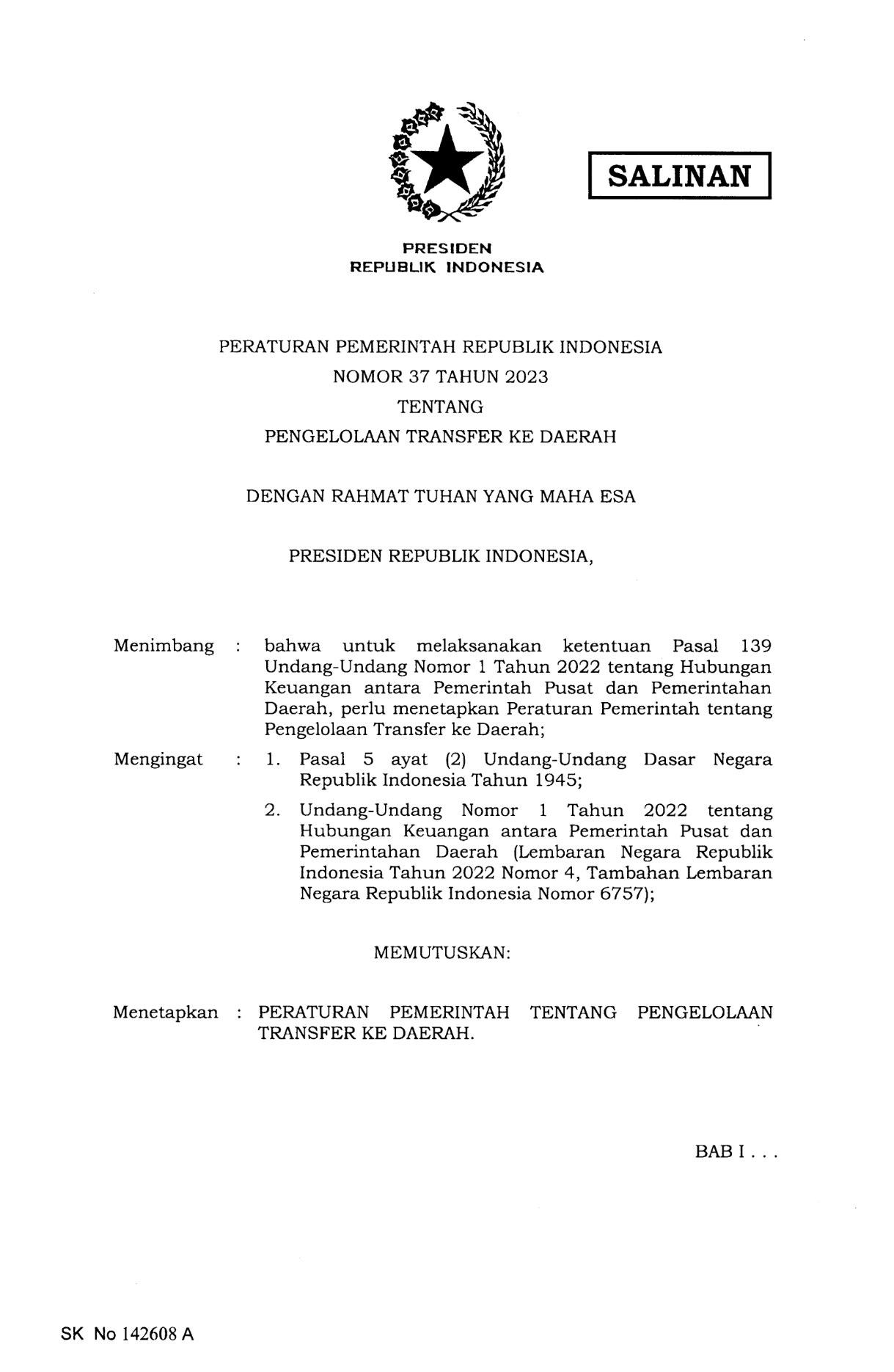 Peraturan Pemerintah Nomor 37 Tahun 2023