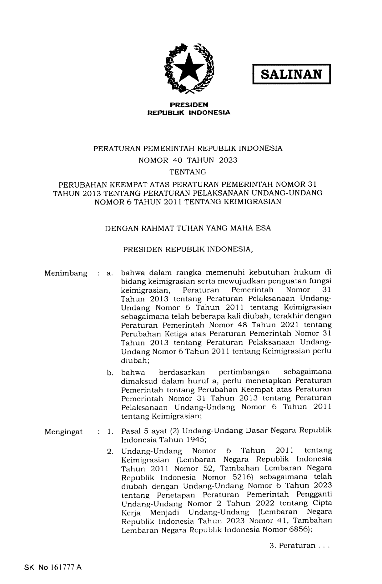 Peraturan Pemerintah Nomor 40 Tahun 2023