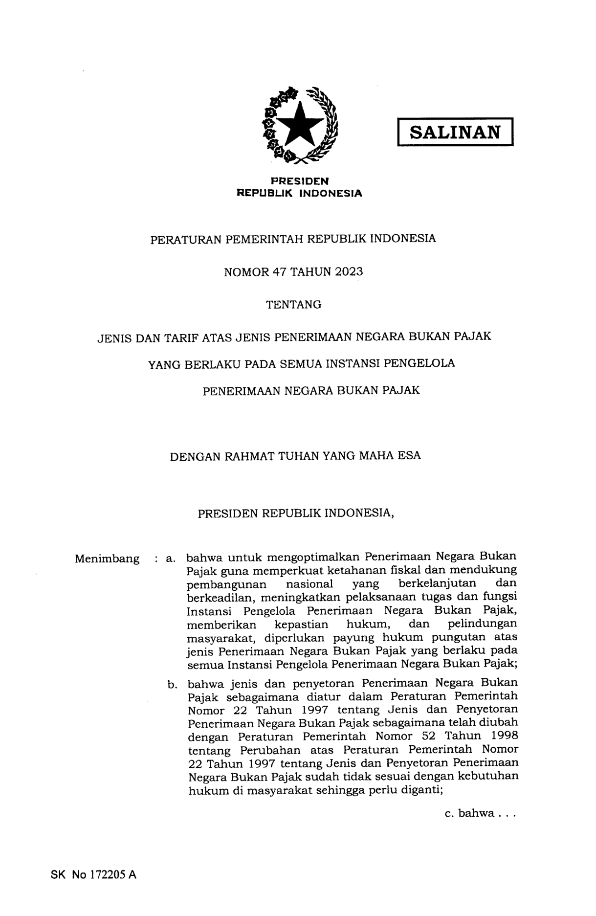 Peraturan Pemerintah Nomor 47 Tahun 2023