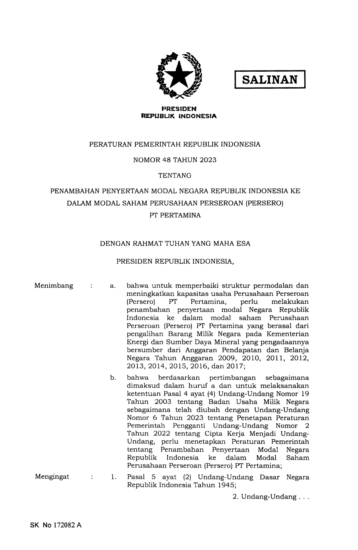 Peraturan Pemerintah Nomor 48 Tahun 2023