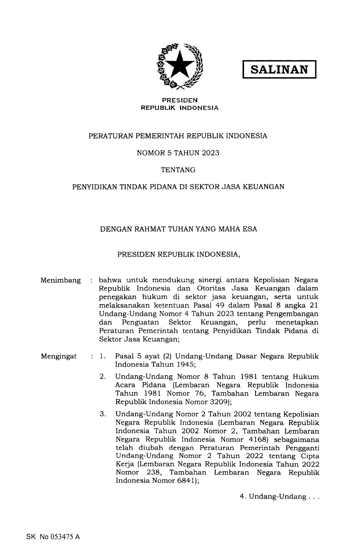 Peraturan Pemerintah Nomor 5 Tahun 2023