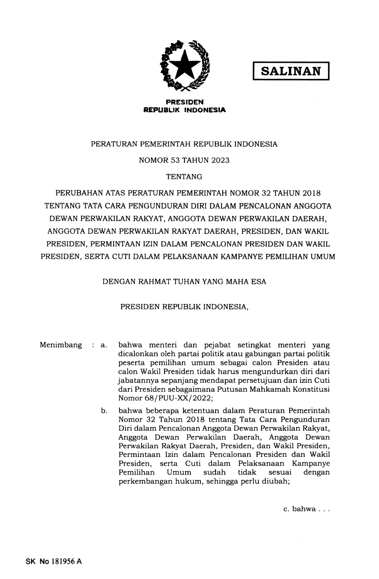 Peraturan Pemerintah Nomor 53 Tahun 2023