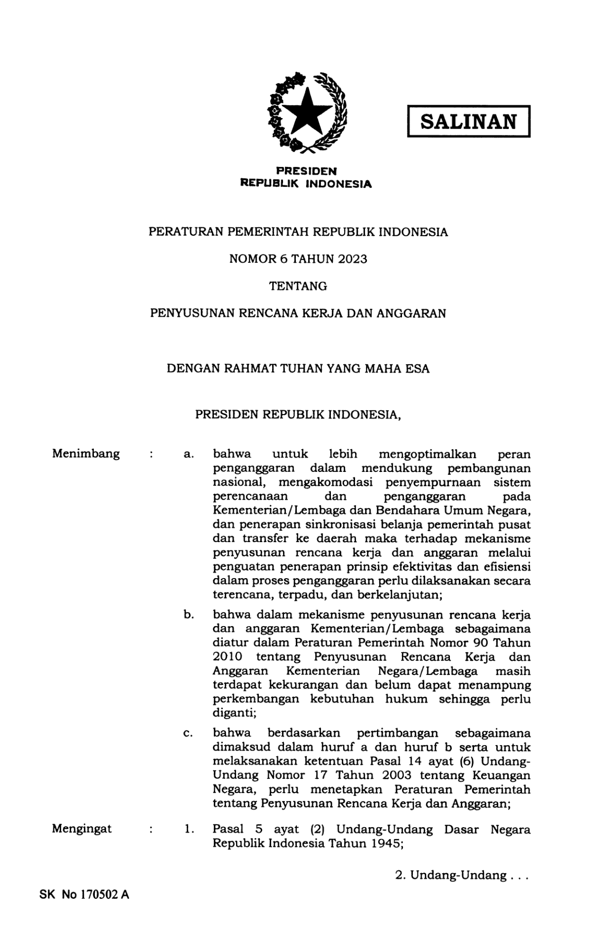 Peraturan Pemerintah Nomor 6 Tahun 2023