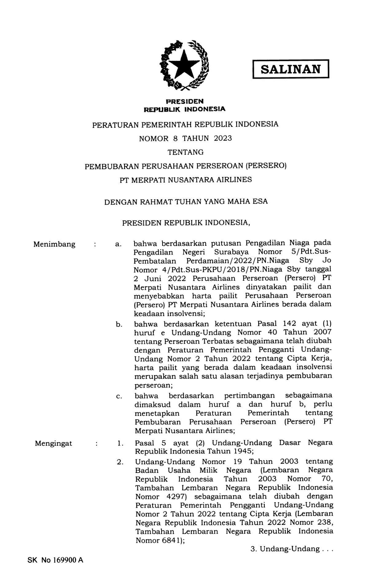 Peraturan Pemerintah Nomor 8 Tahun 2023