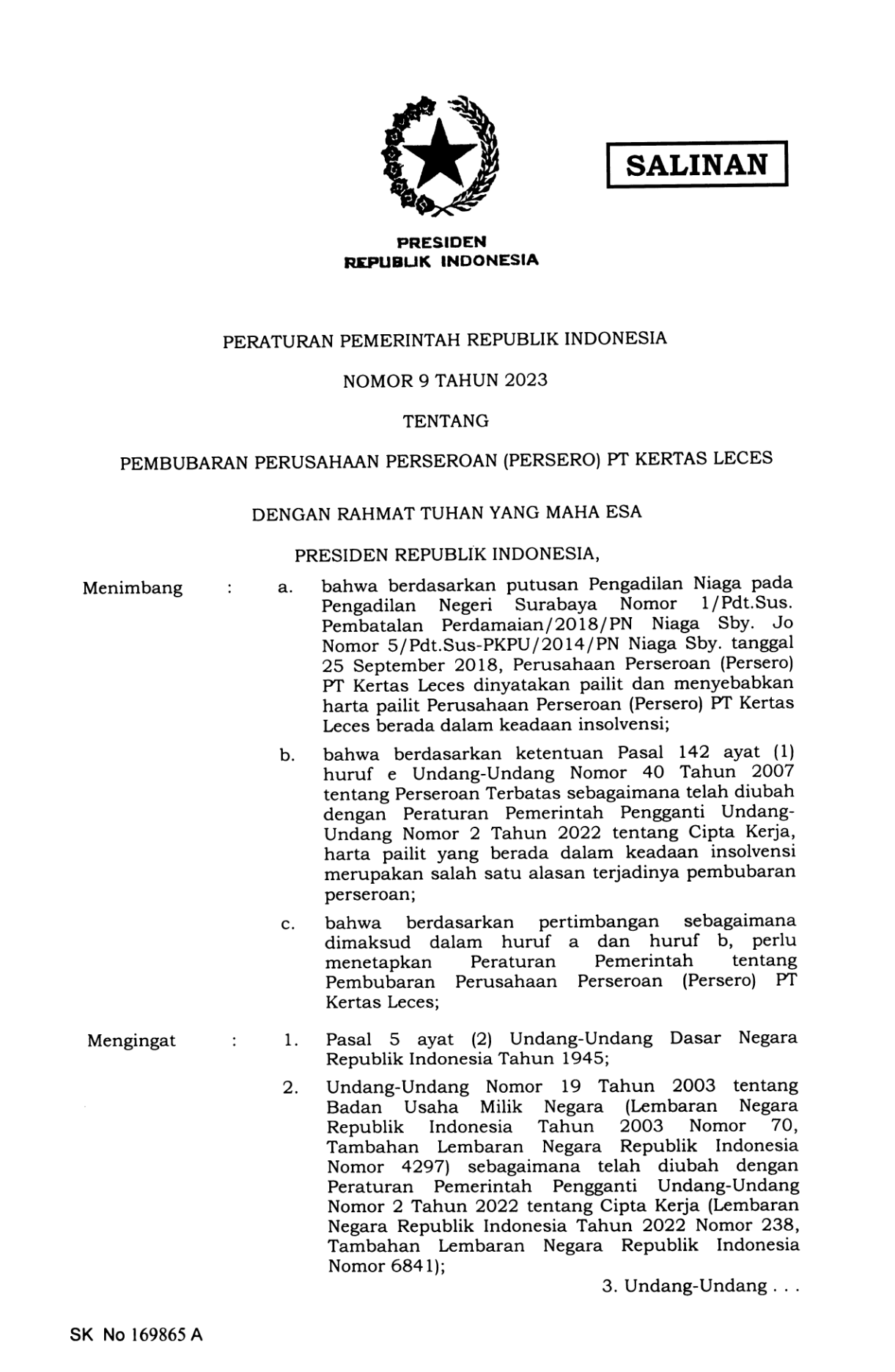 Peraturan Pemerintah Nomor 9 Tahun 2023