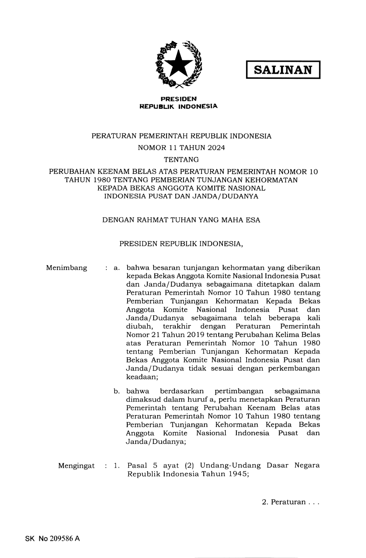 Peraturan Pemerintah Nomor 11 Tahun 2024