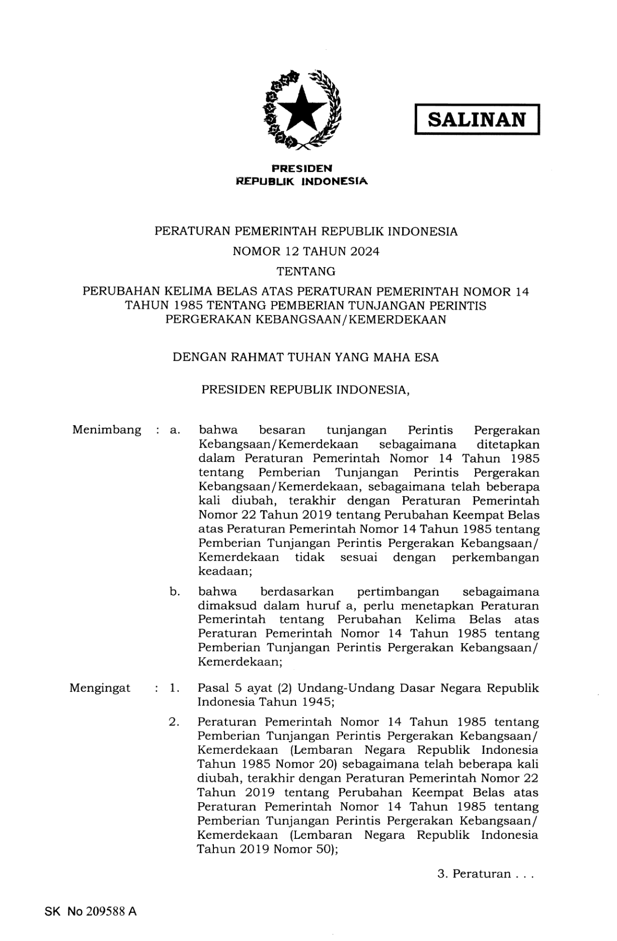 Peraturan Pemerintah Nomor 12 Tahun 2024