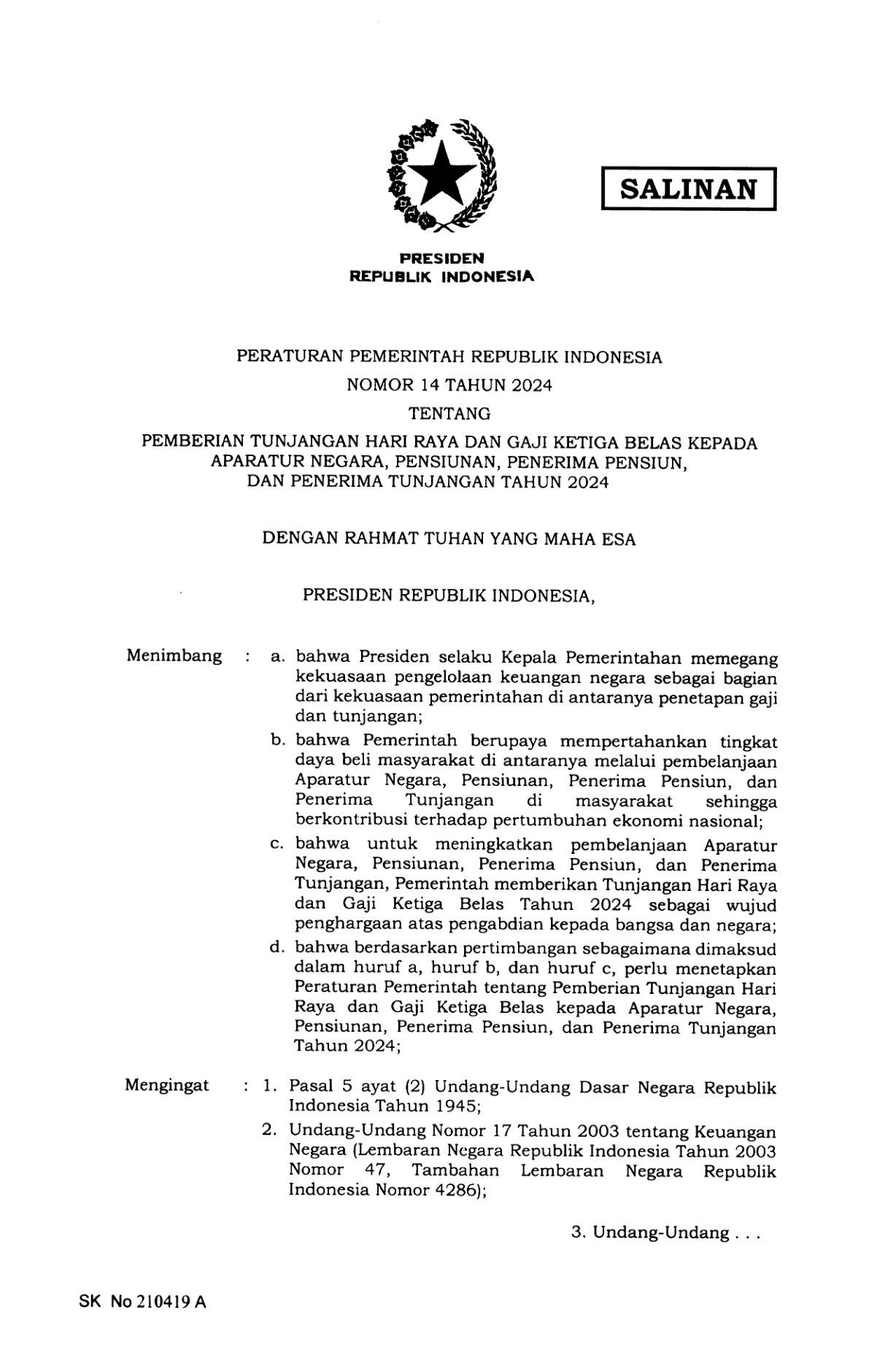 Peraturan Pemerintah Nomor 14 Tahun 2024