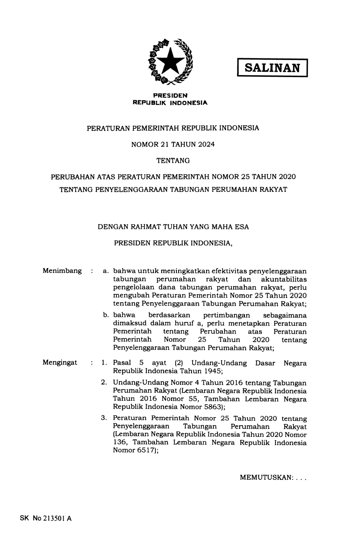 Peraturan Pemerintah Nomor 21 Tahun 2024