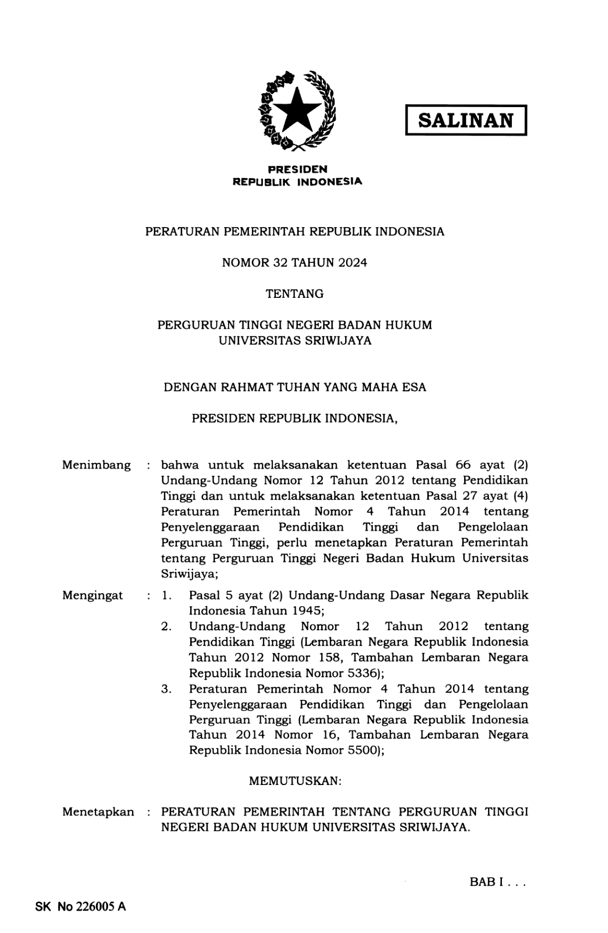 Peraturan Pemerintah Nomor 32 Tahun 2024