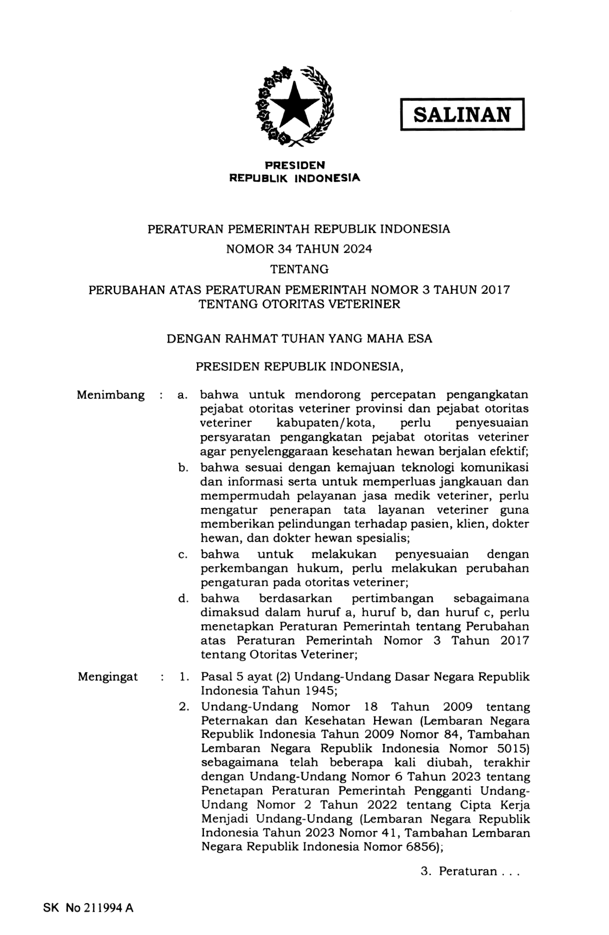 Peraturan Pemerintah Nomor 34 Tahun 2024