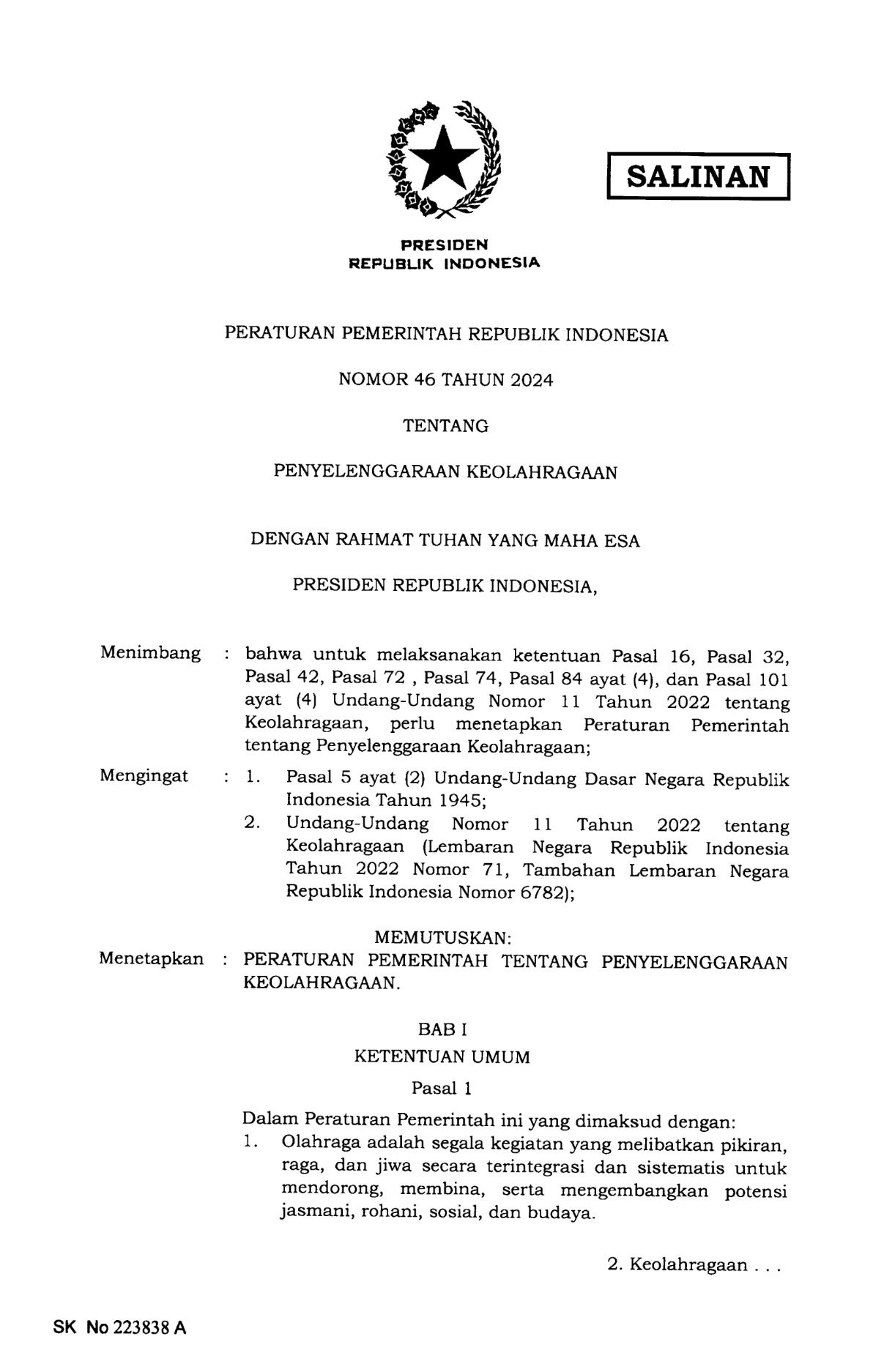 Peraturan Pemerintah Nomor 46 Tahun 2024