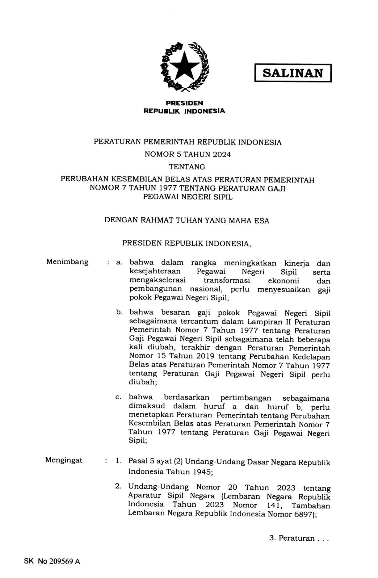 Peraturan Pemerintah Nomor 5 Tahun 2024