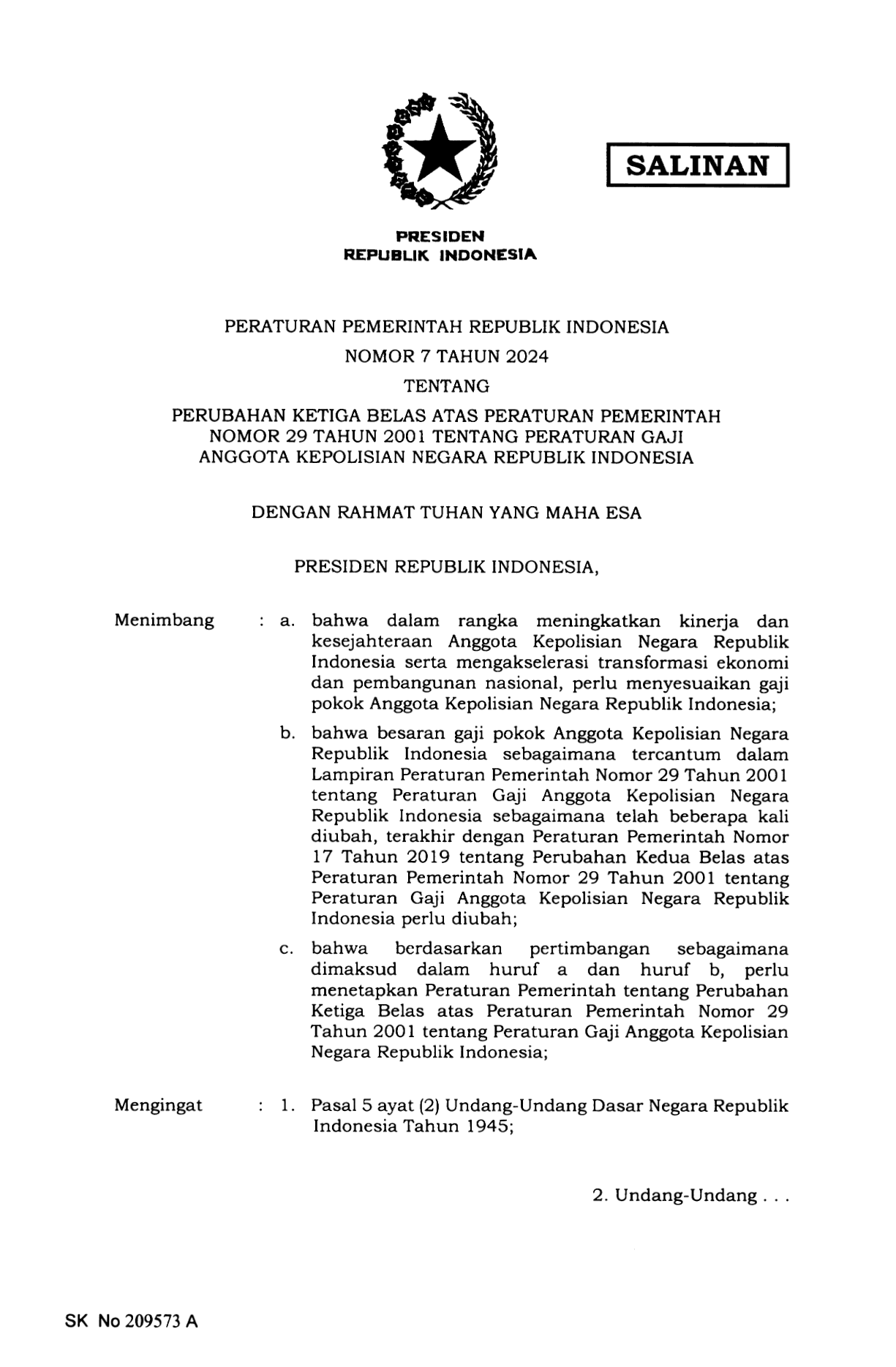 Peraturan Pemerintah Nomor 7 Tahun 2024