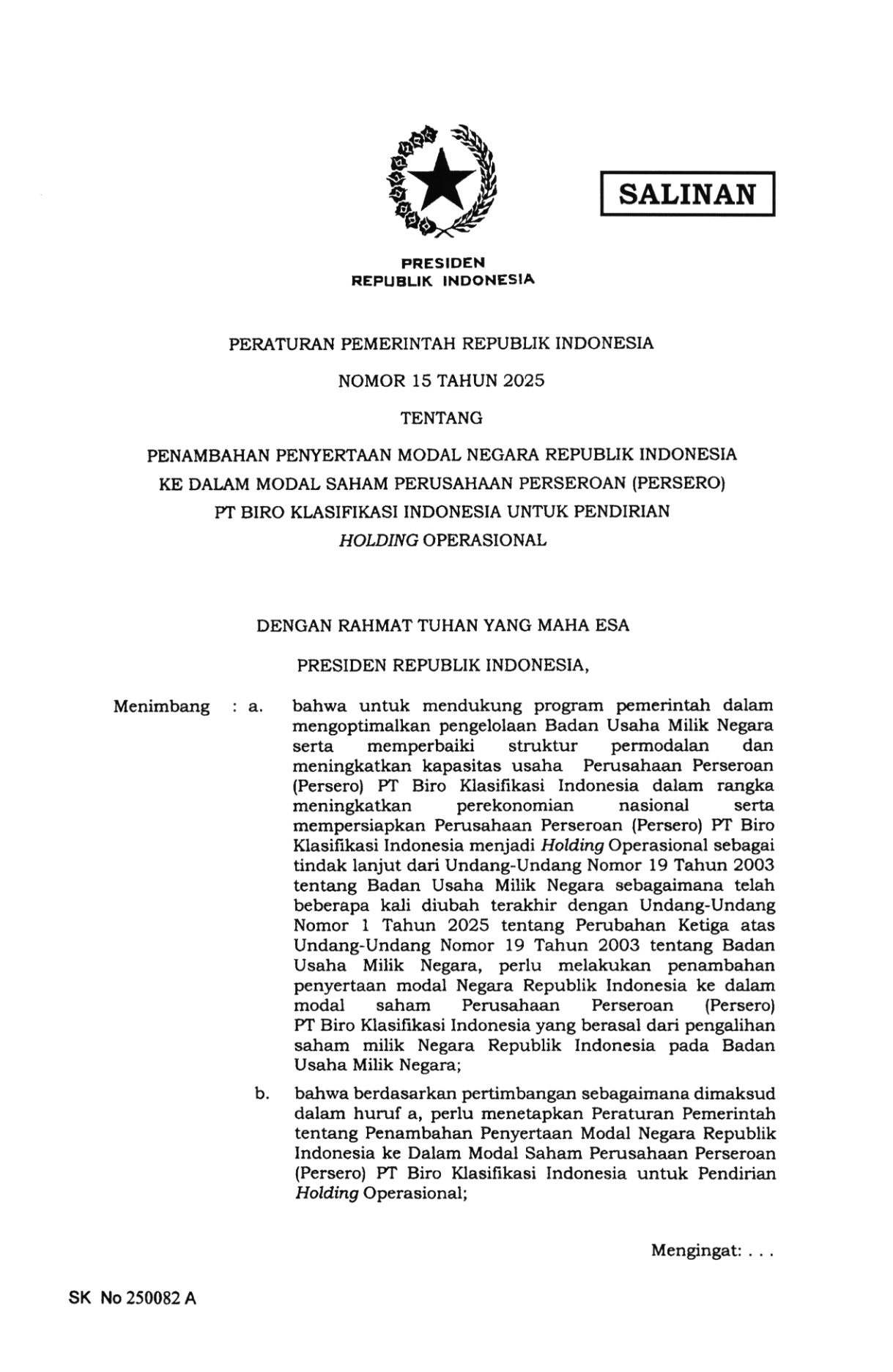 Peraturan Pemerintah Nomor 15 Tahun 2025