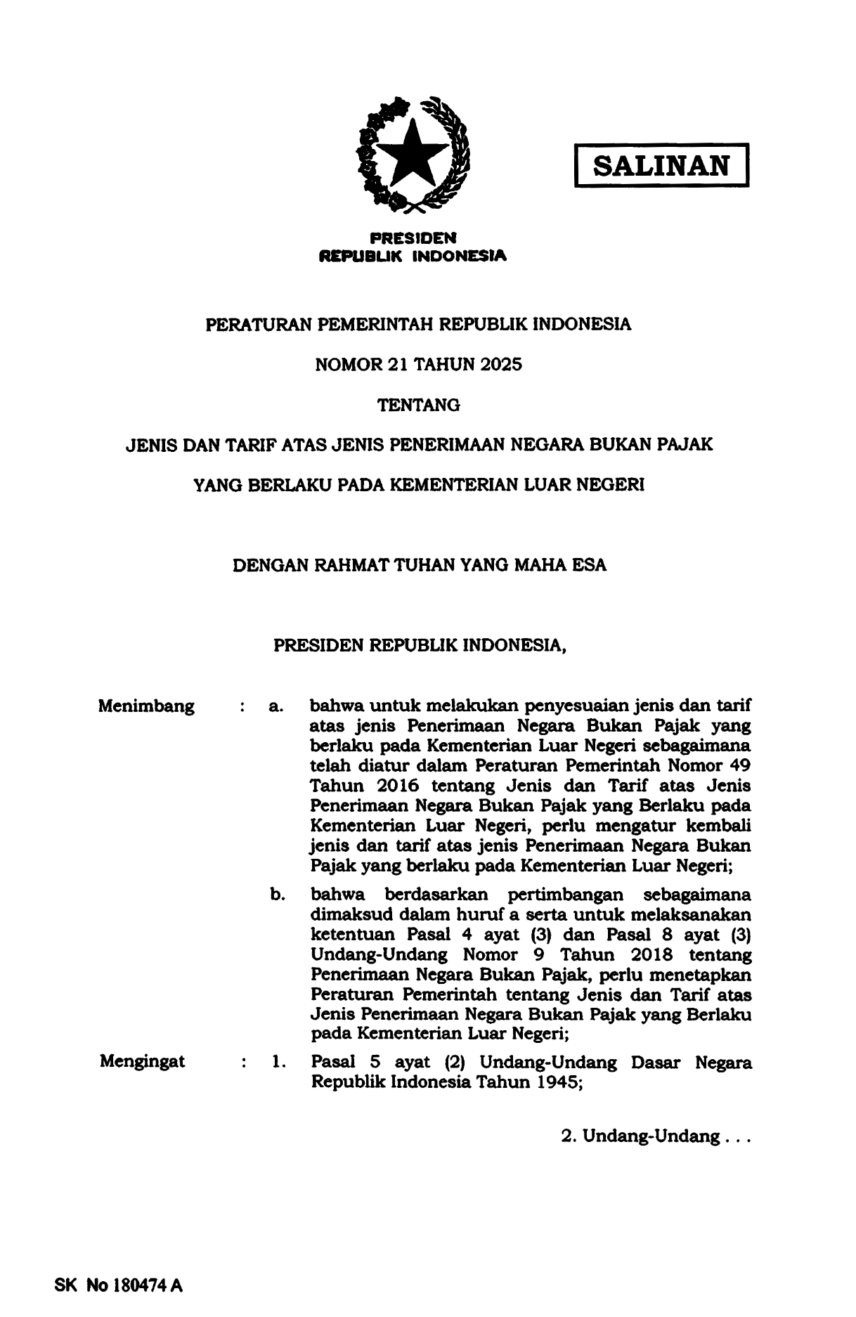 Peraturan Pemerintah Nomor 21 Tahun 2025