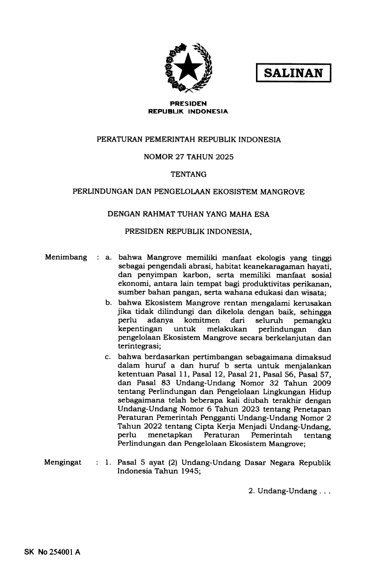 Peraturan Pemerintah Nomor 27 Tahun 2025