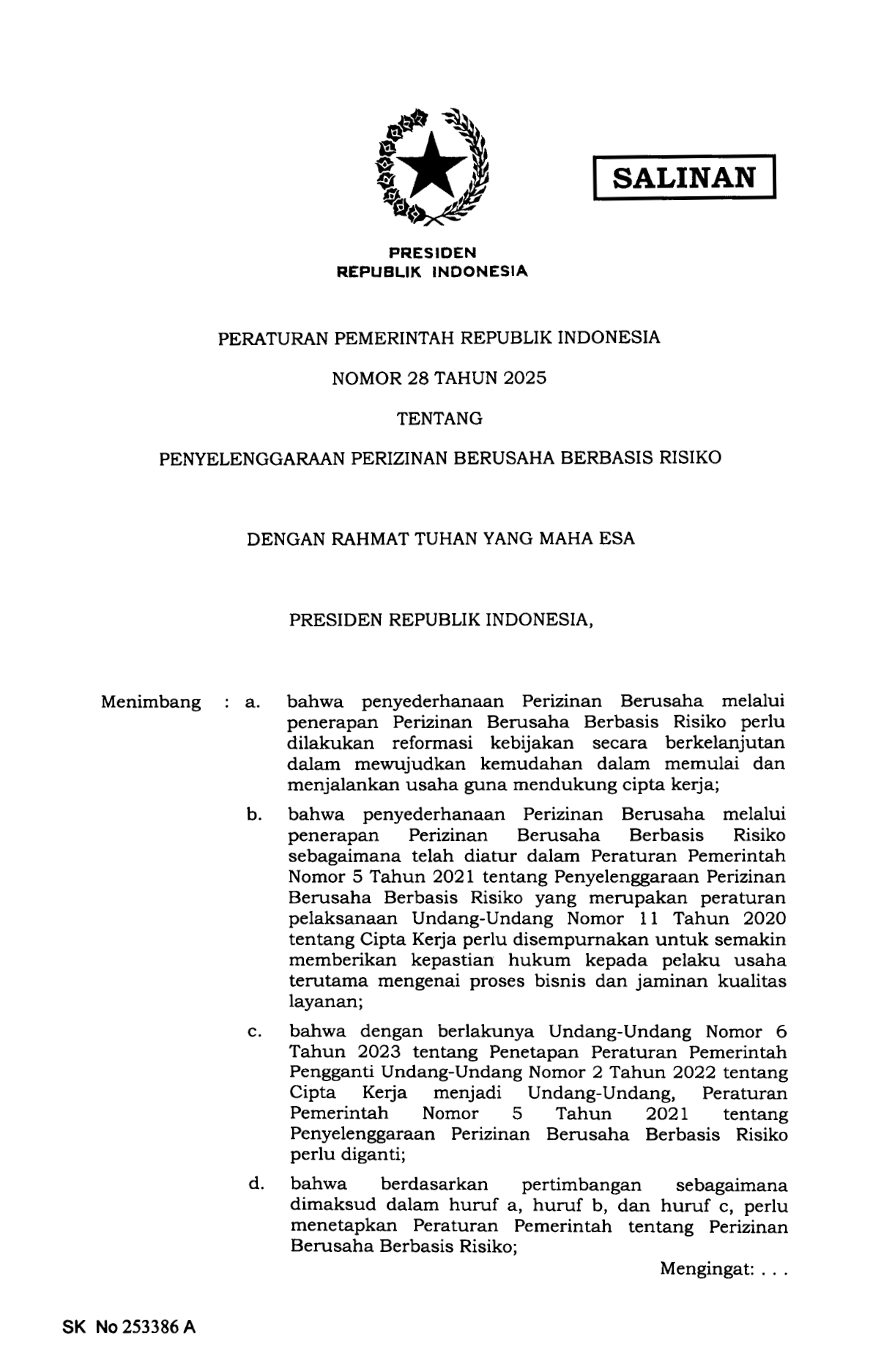 Peraturan Pemerintah Nomor 28 Tahun 2025