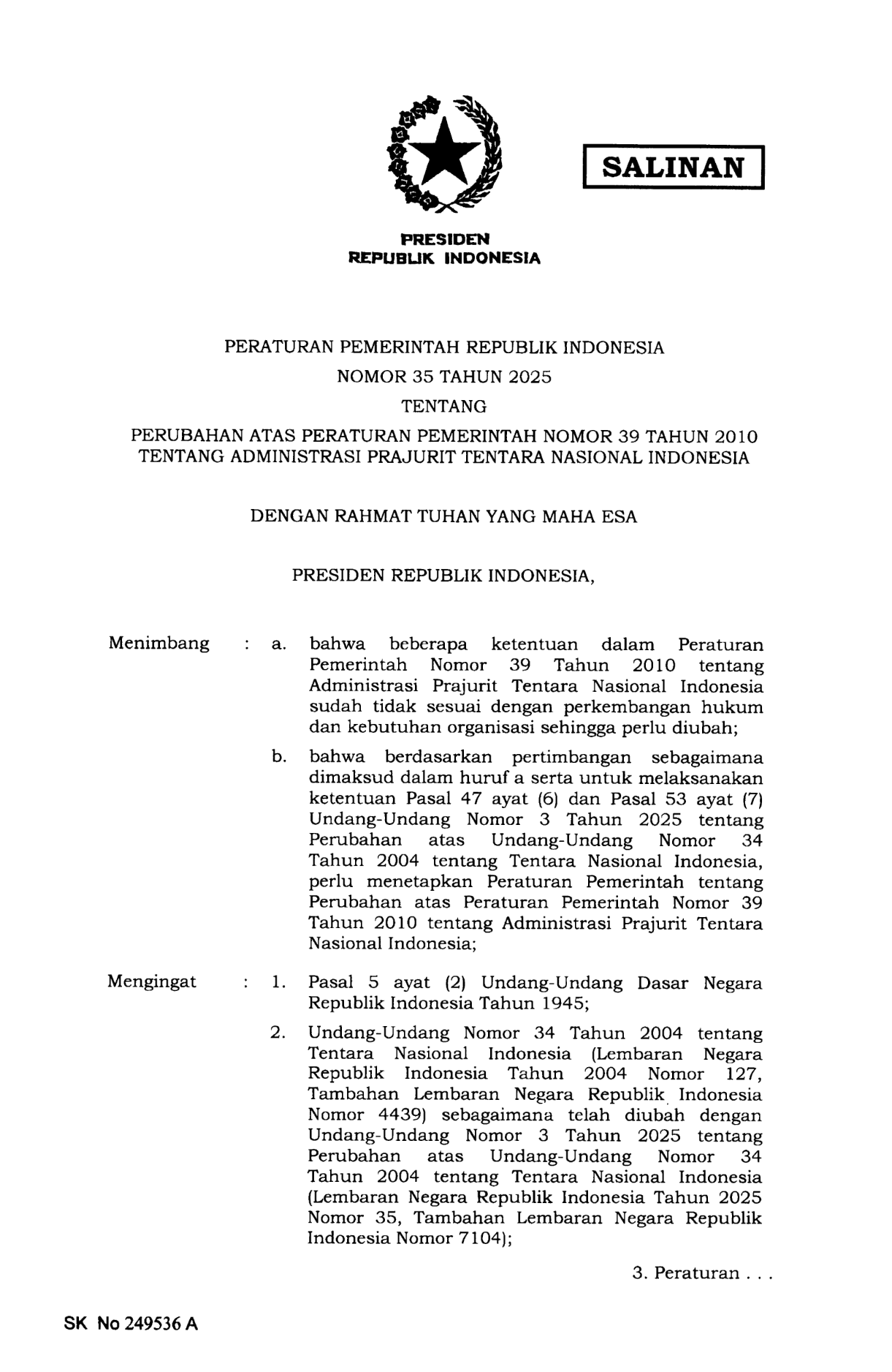 Peraturan Pemerintah Nomor 35 Tahun 2025