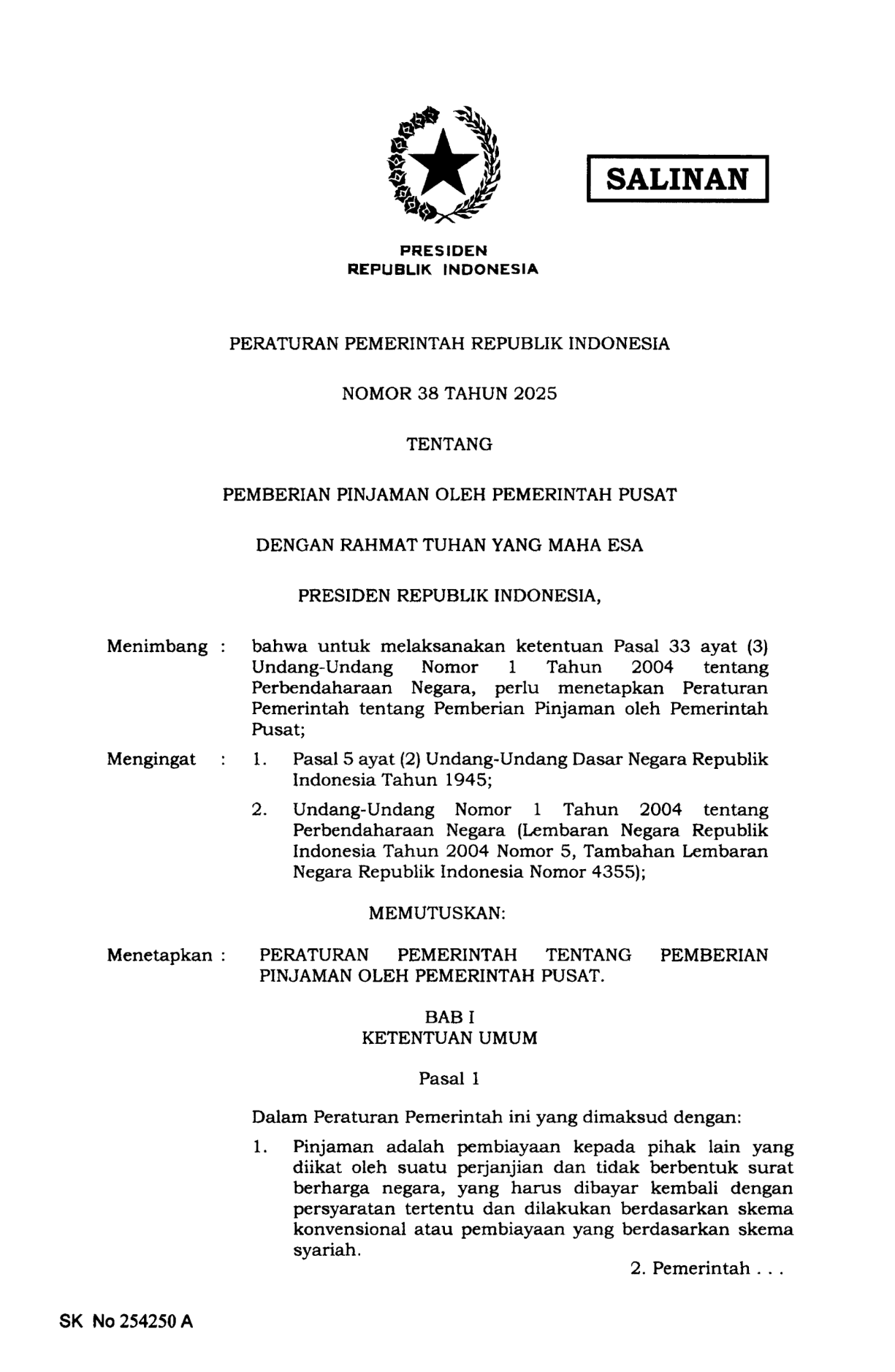 Peraturan Pemerintah Nomor 38 Tahun 2025