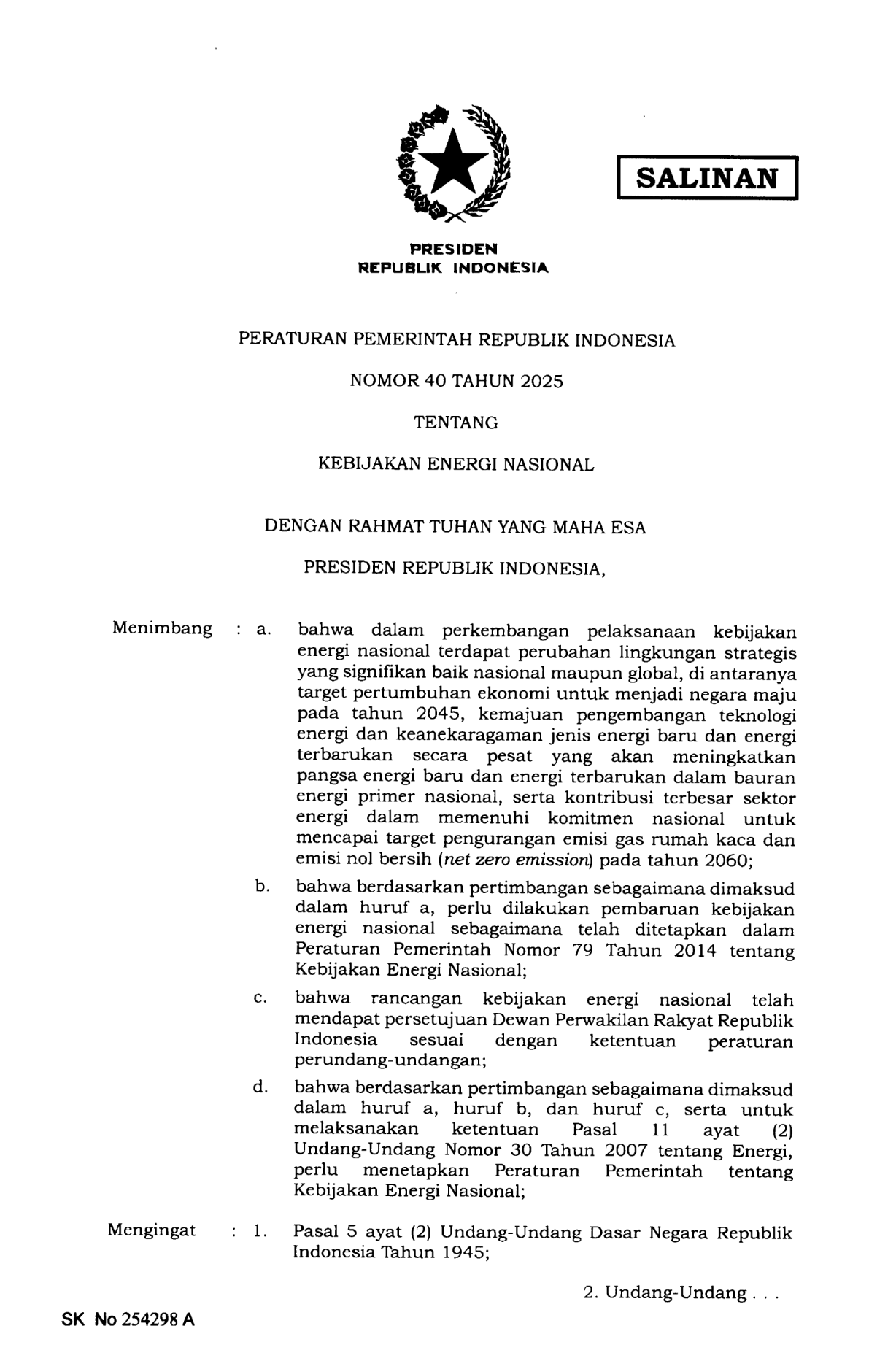 Peraturan Pemerintah Nomor 40 Tahun 2025