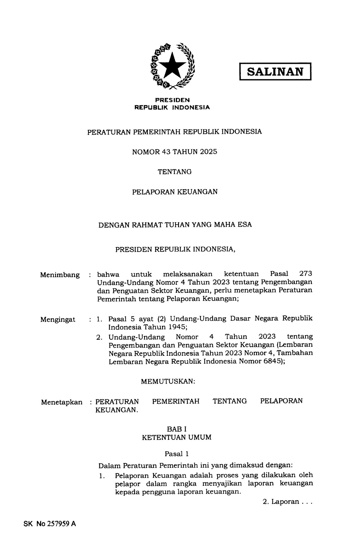 Peraturan Pemerintah Nomor 43 Tahun 2025