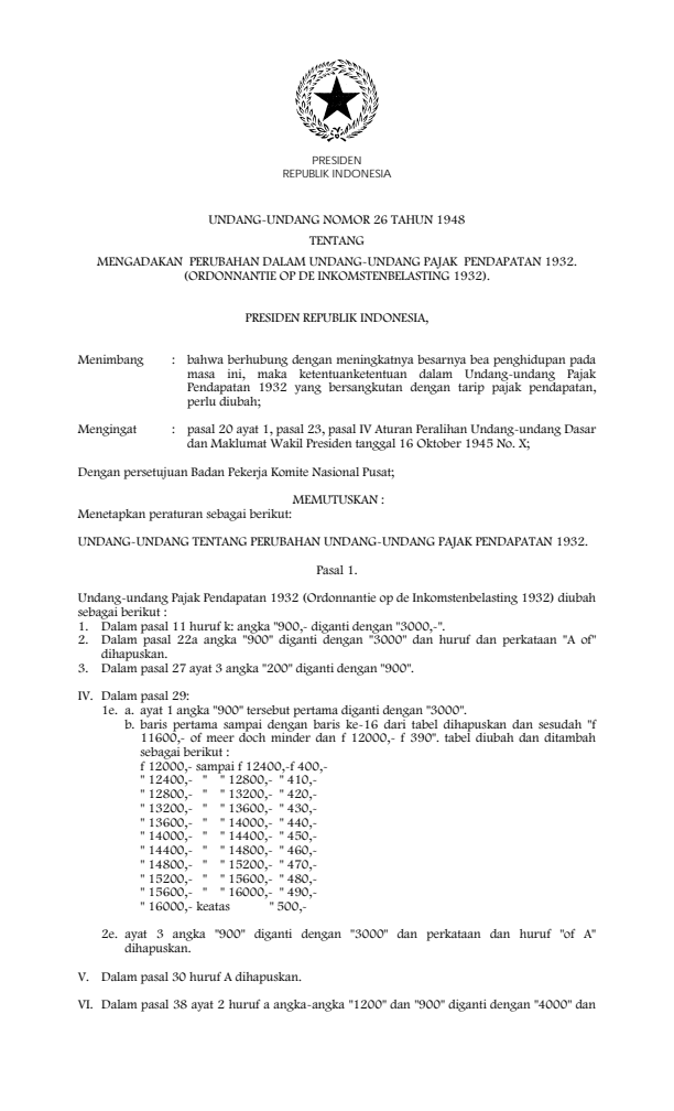 Undang-Undang Nomor 26 Tahun 1948