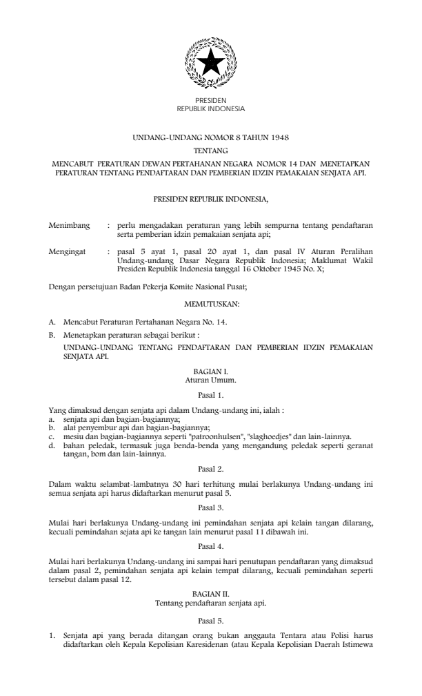 Undang-Undang Nomor 8 Tahun 1948