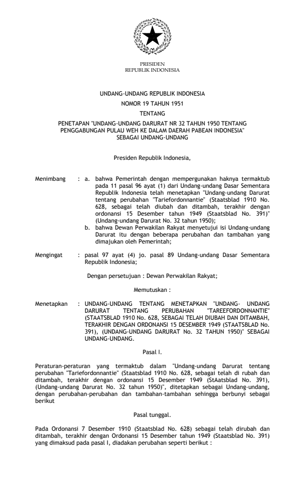Undang-Undang Nomor 19 Tahun 1951