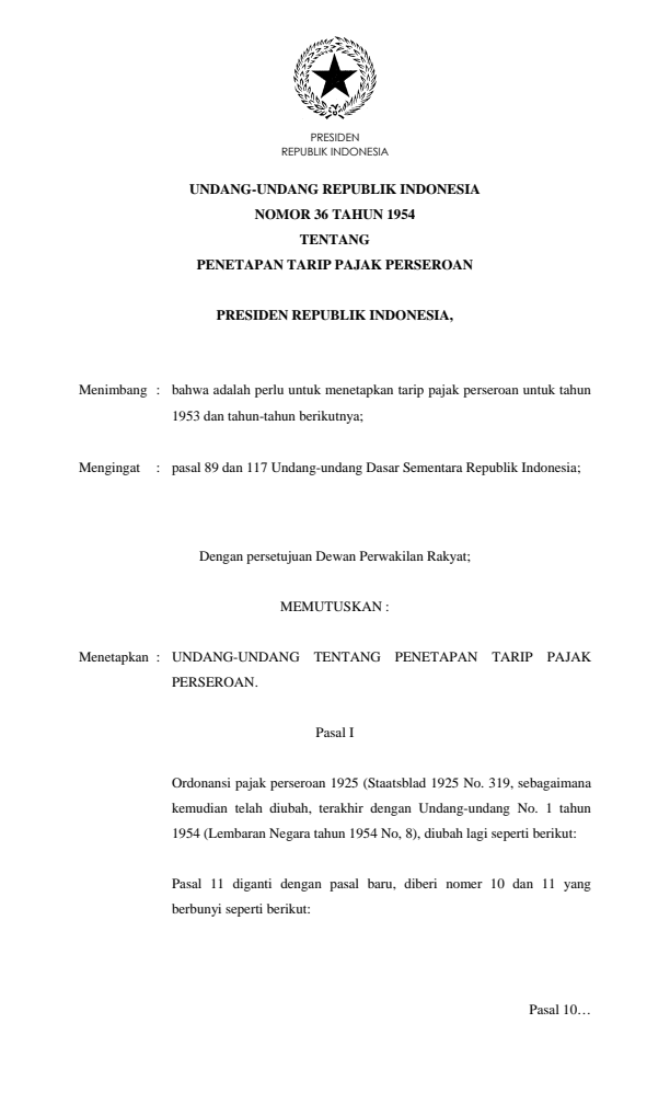 Undang-Undang Nomor 36 Tahun 1954