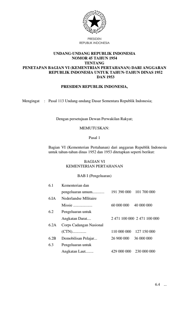 Undang-Undang Nomor 45 Tahun 1954