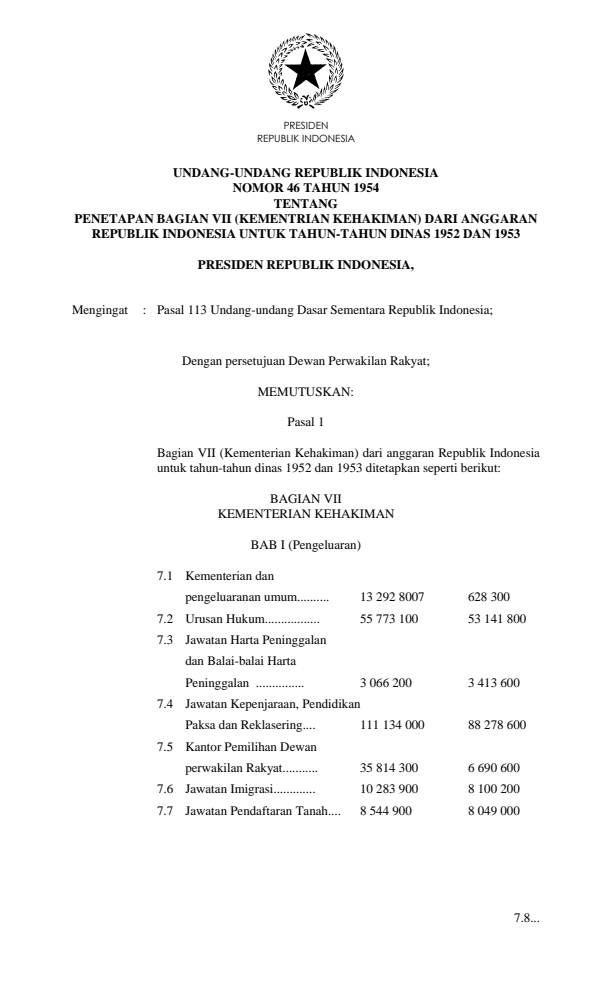 Undang-Undang Nomor 46 Tahun 1954