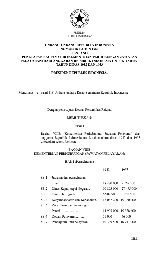 Undang-Undang Nomor 48 Tahun 1954