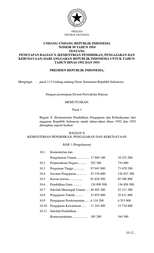 Undang-Undang Nomor 50 Tahun 1954