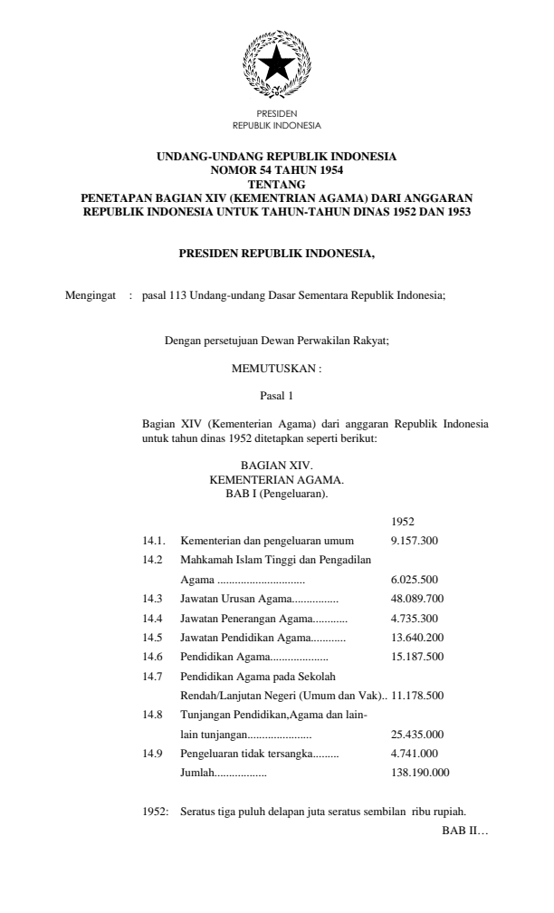 Undang-Undang Nomor 54 Tahun 1954