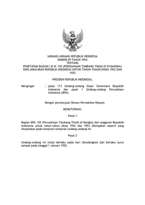 Undang-Undang Nomor 69 Tahun 1954